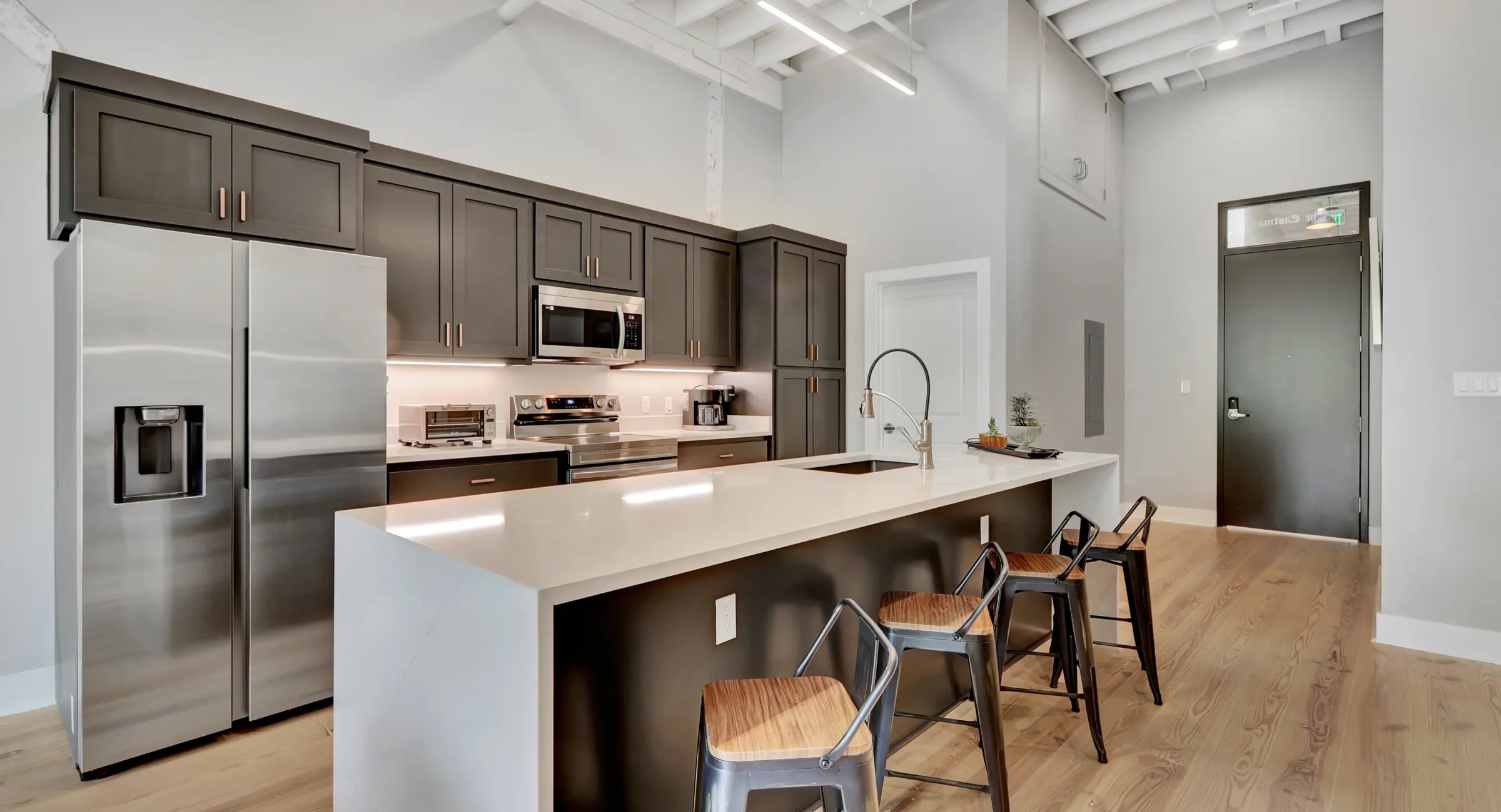 Boutique hotel kitchen with stainless appliances in Hot Springs Arkansas