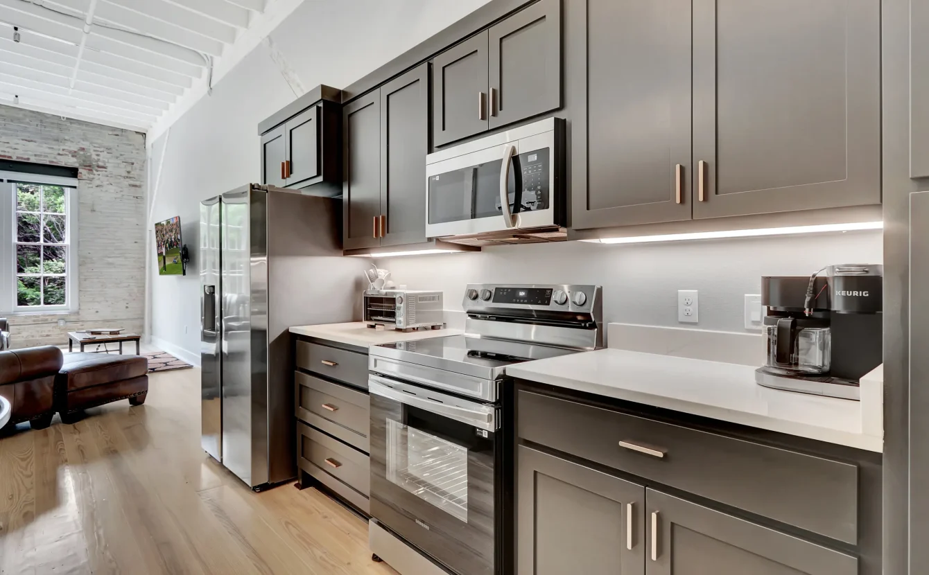 Fully equipped kitchen at downtown Hot Springs accommodations