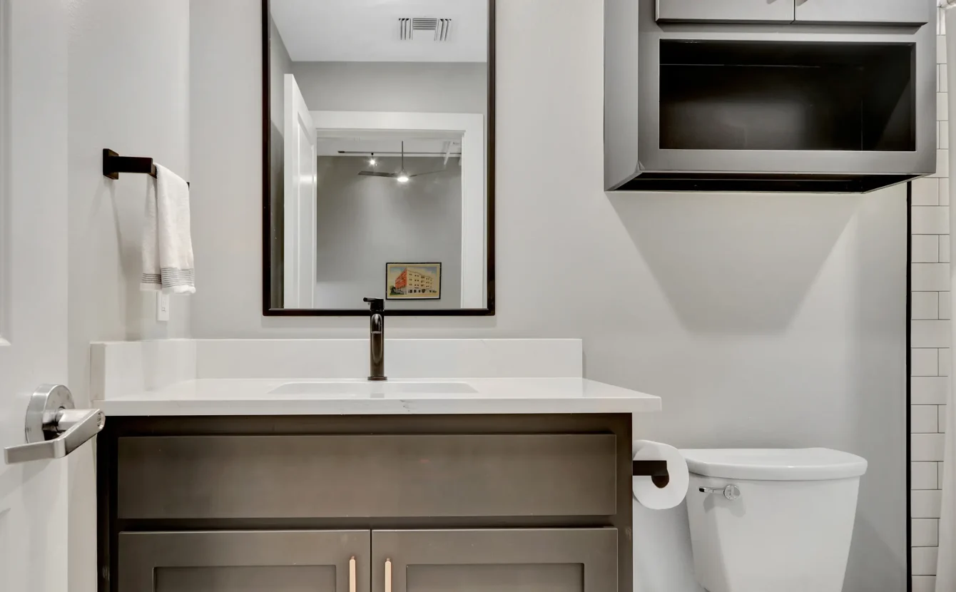 Boutique hotel bathroom with contemporary fixtures in Hot Springs Arkansas