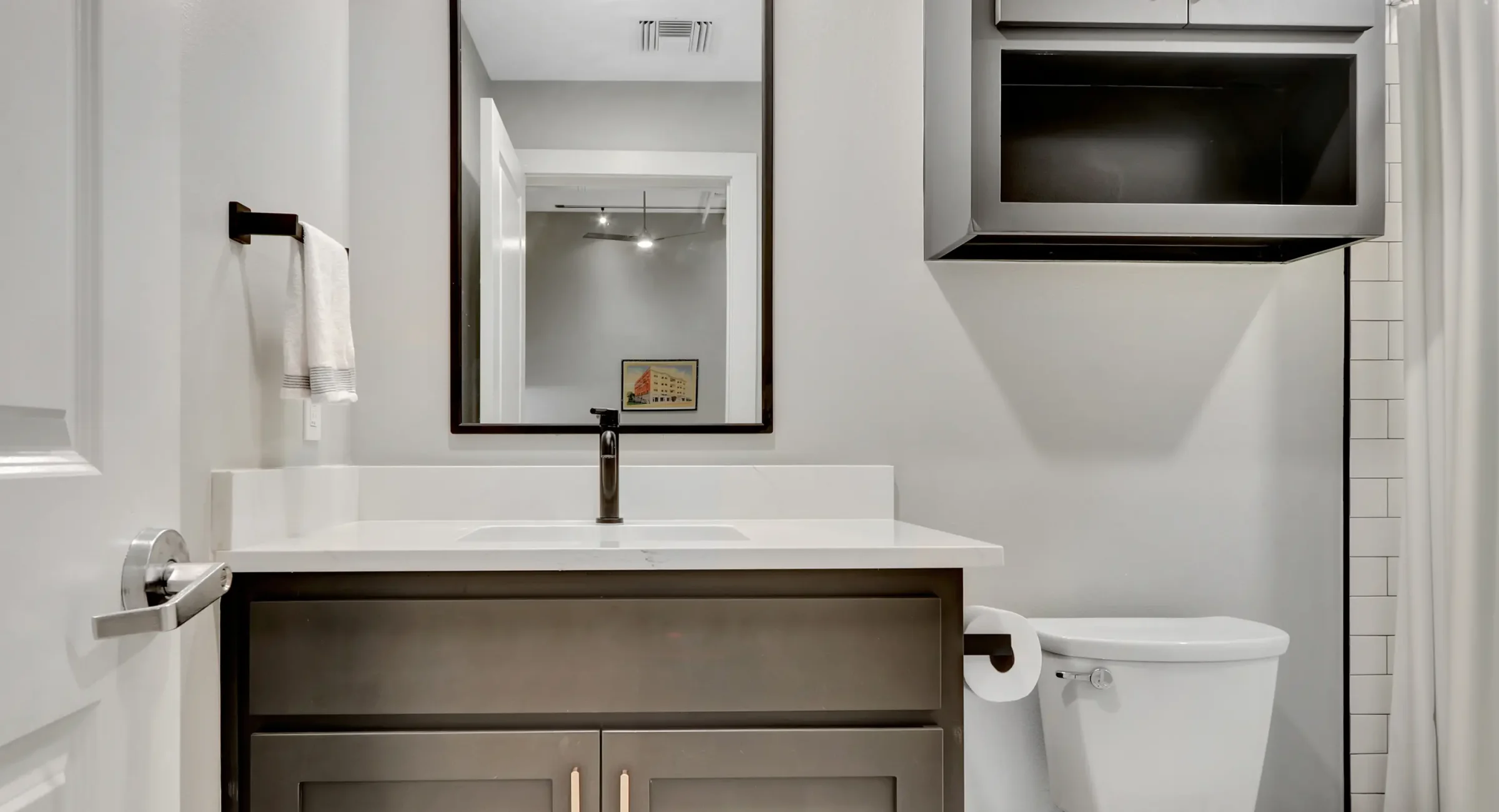 Boutique hotel bathroom with contemporary fixtures in Hot Springs Arkansas