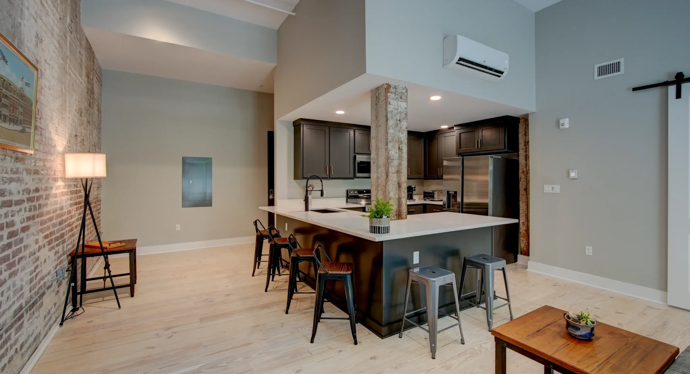 Open-concept kitchen with island seating in downtown Hot Springs Arkansas
