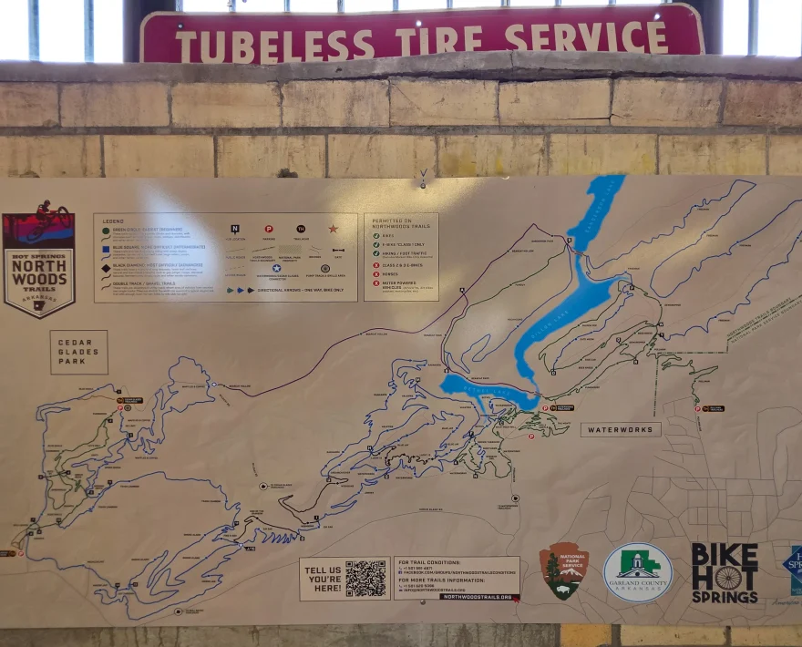 Detailed Hot Springs Northwoods trail map provided for guests at nearby accommodations