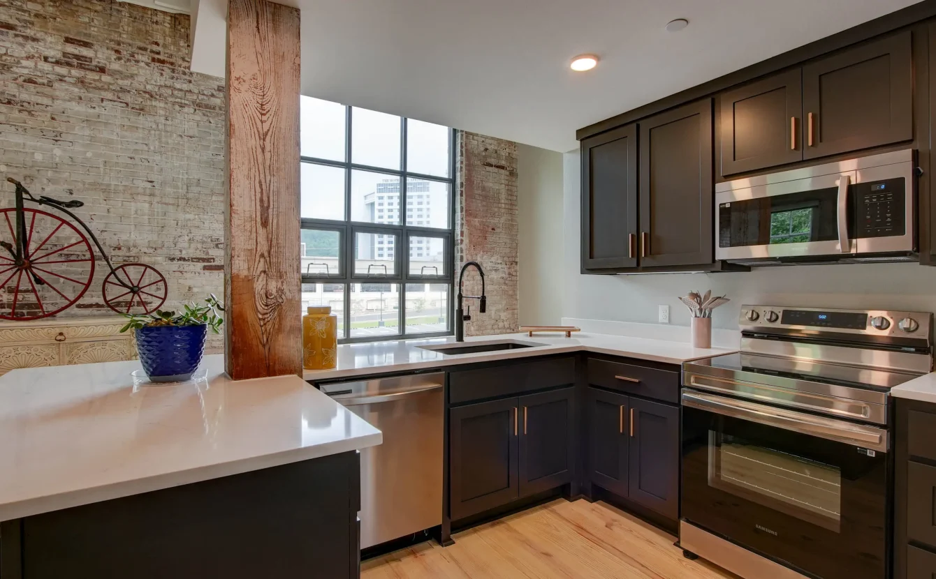 Modern kitchen with stainless appliances in downtown Hot Springs lodging