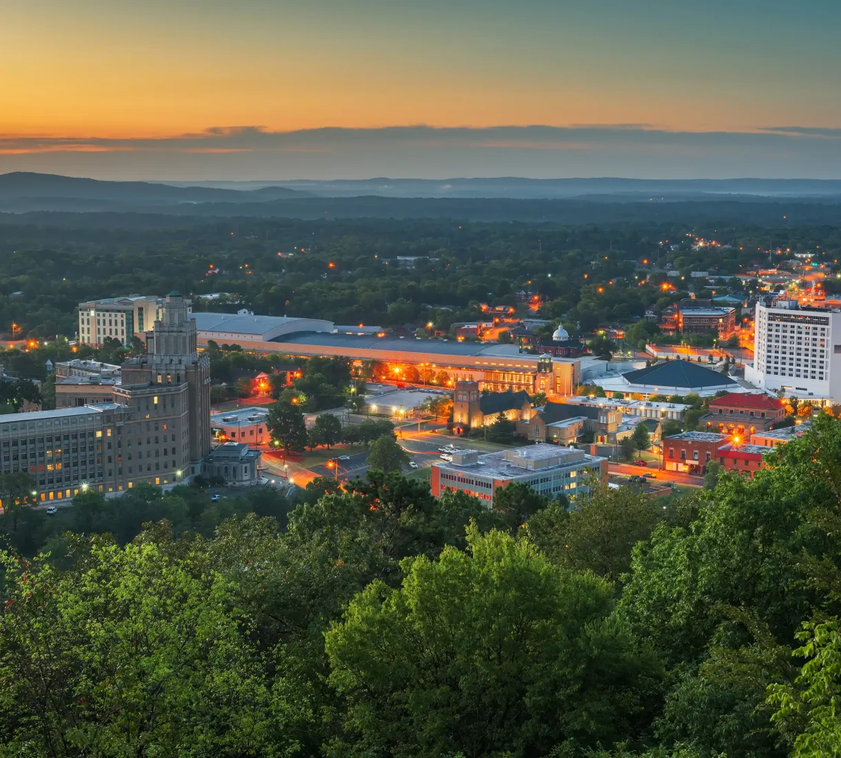 Downtown Hot Springs skyline at dusk, Arkansas