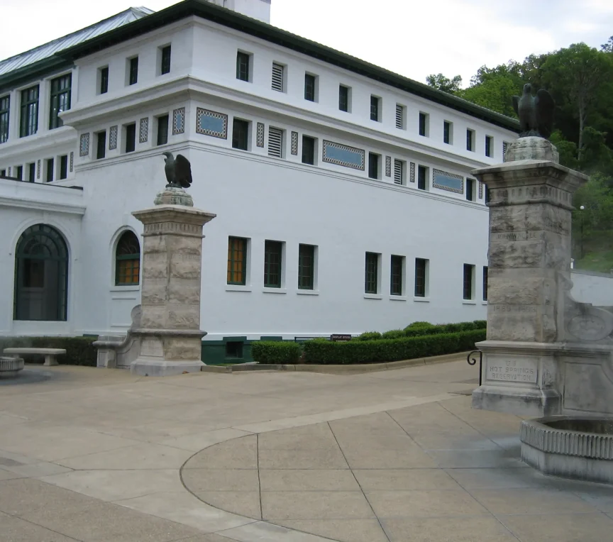 Historic bathhouse building on Bathhouse Row in Hot Springs National Park