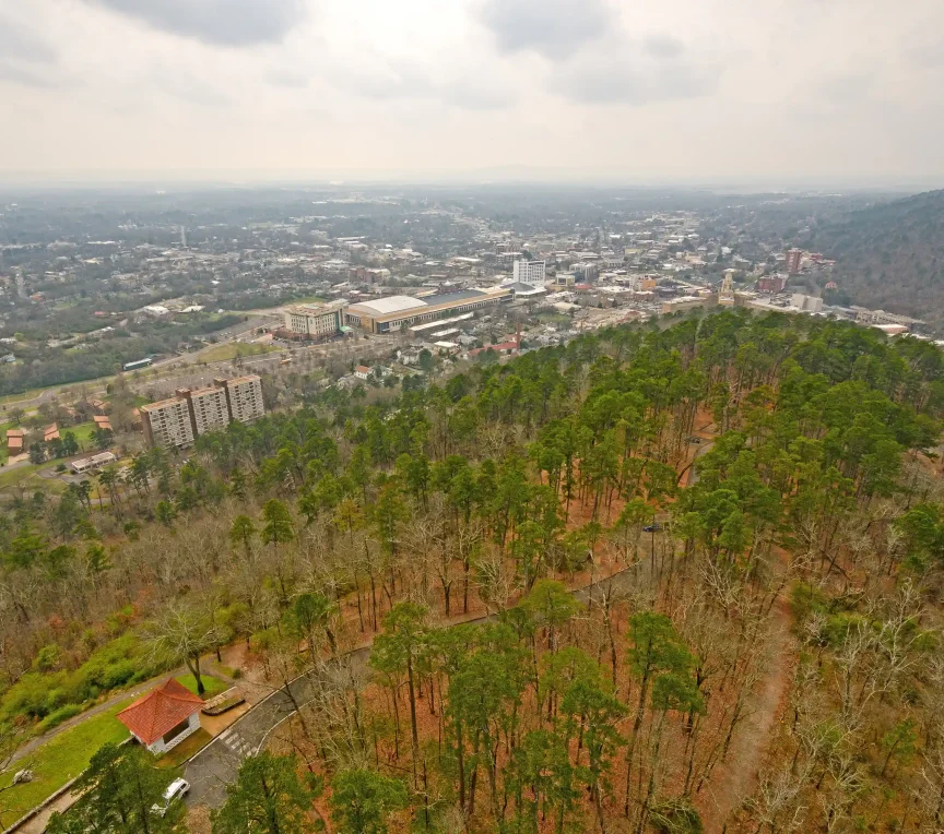 Aerial view from the mountain tower of Hot Springs, Arkansas